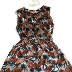 Tropical Summer Pineapple Dress Pockets M